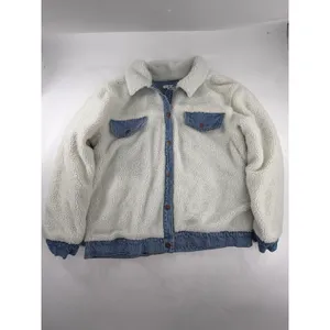 BP Reversible Denim Faux Shearling Jacket Blue Ivory Button Front Womens XL thumbnail 6