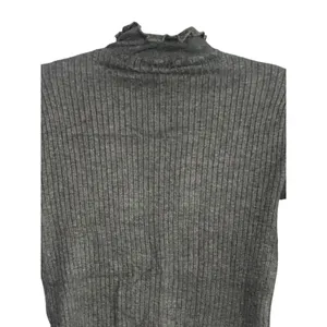 ZARA Ruffled Mock Neck Ruffle Longsleeve Rib Knit Stretch Cotton Sweater M Grey thumbnail 6