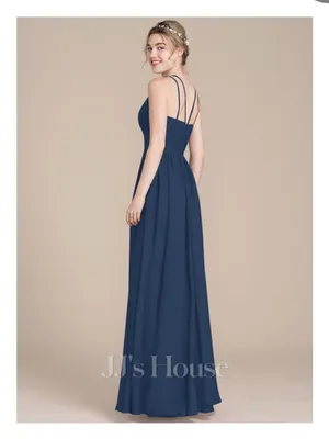 JJ's House Edeline Navy Blue A-line Ruffle Chiffon Maxi Dress Size 12/14 thumbnail 2