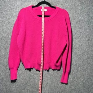 Elodie Sweater Bright Pink Ribbed Knit Crew Neck Long Sleeve‎ Top Large thumbnail 4