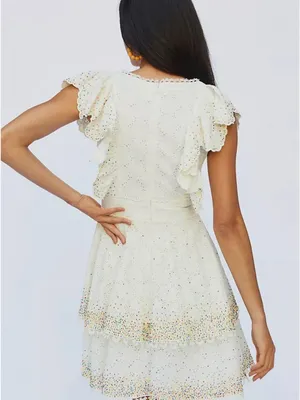 Farm Rio Cotton Beaded Eyelet Mini Dress Size small thumbnail 3