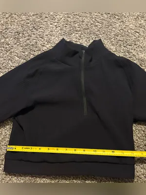 (TSL) Black Ribbed Cropped Long Sleeve Workout Jacket: Size XL - See Measurement thumbnail 4