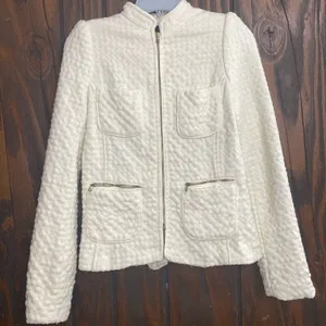 Zara Wool Blend Zip Front Textured Blazer Medium Winter White thumbnail 13