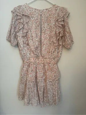 LoveShackFancy Natasha Mini Dress Size Medium Vanilla Foam Pink Floral Ruffle thumbnail 3