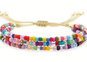 Multi Layers Beaded Braided Bracelet With Colorful Mini Rice Beads Boho Style thumbnail 3