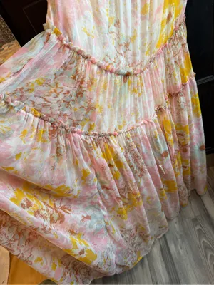 Free People Julianna Maxi Dress M Misty Combo Floral Tiered Boho Ruffle fairy thumbnail 7