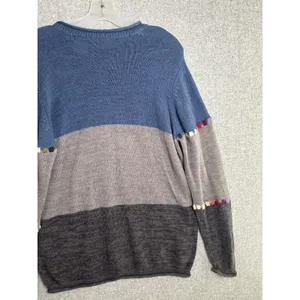 Blair Womens Large Sweater Colorblock Cotton Blend Long‎ Sleeve Blue Gray Round thumbnail 13