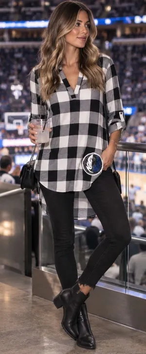 GameDay Couture Dallas Mavericks Buffalo Plaid Sequin Tunic Top S thumbnail 1