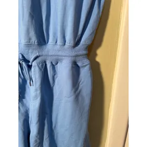 Womens Sz Small Casual Romper Light Blue Open Back Elastic Waist Tie Closure Cap thumbnail 7