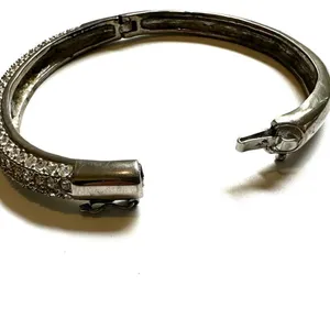 Silver tone hinged rhinestone bangle bracelet thumbnail 8