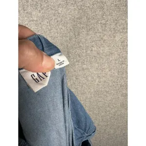 GAP Large Womens Dress Puff Sleeve Denim Midi‎ V-Neck 100% Cotton Medium Wash thumbnail 2