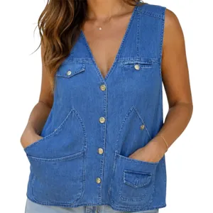 Vintage Orvis Denim Fly Fishing Vest Utility Cargo Button Front Medium Wash L thumbnail 1