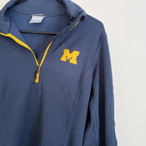 University Of Michigan Columbia Grid Fleece Pullover Medium Navy Yellow Athletic thumbnail 2