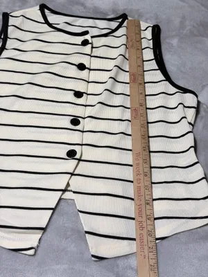 SHEIN Top Striped Sleeveless Button-Up Knit Black XL Women thumbnail 6