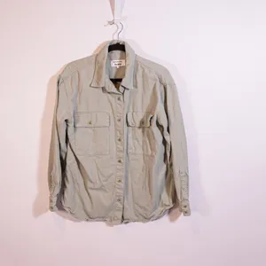 Reformation Ray Cotton Collared Button Front Long Sleeve Blouse Shirt Fluorite S thumbnail 1