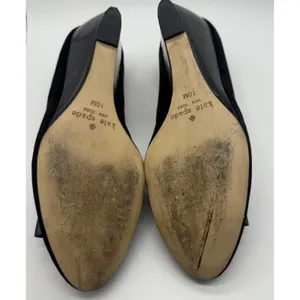 Kate Spade Black Suede Wedge Heels with‎ Patent Bow and Gold Studs - Size 10M thumbnail 6