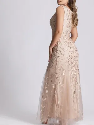 HY Formal Gown with Sequin/Embroidered Leaf Pattern & Tulle Trumpet Hem 12 NWT thumbnail 2