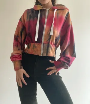 Indie Tie Dye Slightly Cropped Zippered Sweatshirt thumbnail 5