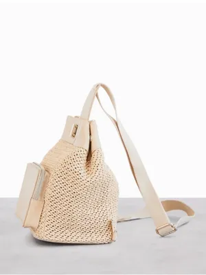 BEIS The Naturals Sling Rattan Woven Crossbody Bag Purse Beige NEW NWT Sold Out thumbnail 3