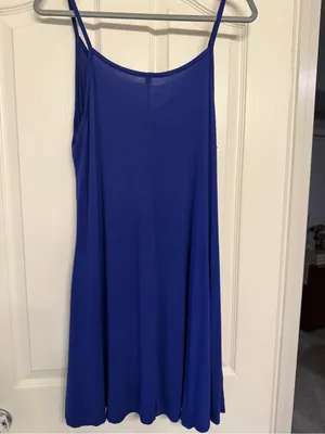 Royal Blue Spaghetti Strap Slip Dress XL | Flowy Rayon Tank Dress with Pockets thumbnail 12