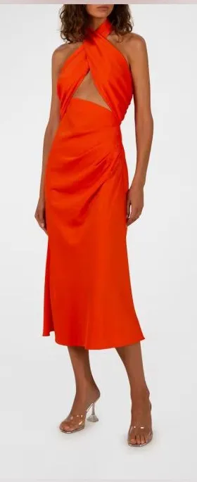 NWT Misha World Linnea midi dress in Carmellia (orange) Size 4 Australia halter thumbnail 1