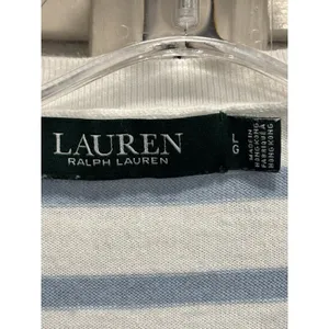 Lauren Ralph Lauren Knit Sweater‎ Short Sleeve Size L Blue/White Striped Ruffles thumbnail 2