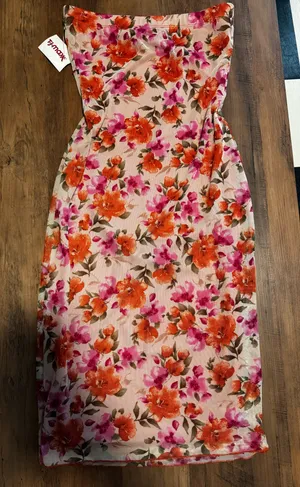 Floral Strapless Dress Pink Size M thumbnail 3