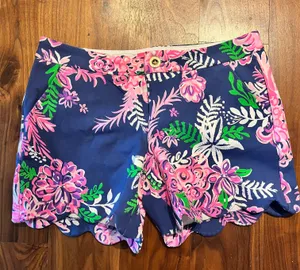 Lilly Pulitzer Knit Buttercup Shorts NWT Ruffle Your feathers Oyster Bay Navy thumbnail 3