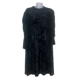 Zapelle Women's L/XL Black Sheer Burnout Velvet Floral Midi Dress Ruched Sleeves thumbnail 2