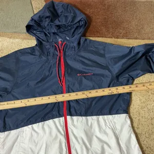 Columbia Windbreaker Jacket Womens Small Navy White Red Full Zip Hooded KL3010‎ thumbnail 4