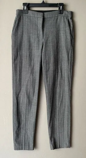 Zara‎ Cotton Herringbone Academia Office Siren Tapered Ankle Pants Small Gray thumbnail 1