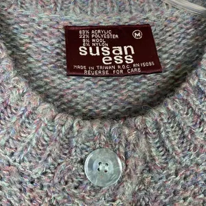 Vintage Blue Grey Knit Short Sleeve Button Up Sweater thumbnail 4