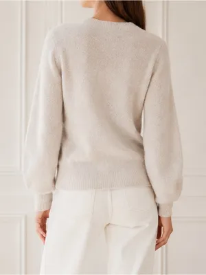 Joie Stavan Sweater Large Snow Ivory Metallic Wool Alpaca Twist Front Pullover thumbnail 4