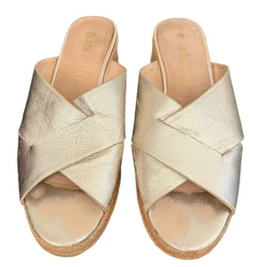 Jack Rogers Metallic Gold Slip on Espadrille Sandals Womens 10 Slides Leather thumbnail 1