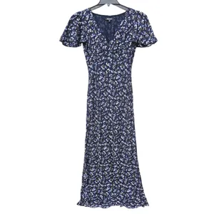 Madewell Seamed Flutter Sleeve Maxi Dress Navy Floral V-Neck NU512 Size 0 thumbnail 3