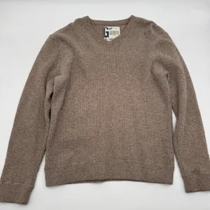 Y2K‎ Gap V Neck Ribbed Knit Sweater Tan Long Sleeve Casual Basic Swan Large thumbnail 1