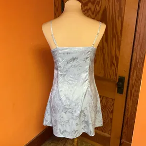 Cider Silver Satin Floral Mini Dress Lace Trim Slip Dress Spaghetti Strap thumbnail 10