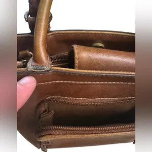 Vintage-Style‎ Brown Faux Leather Handbag Small Tote Purse w/ Cutout Detail Y2K thumbnail 3