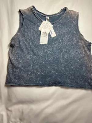 U.S. Apparel Grunge Smokey Blue Acid Wash Distress Cropped Muscle Tank Top XS thumbnail 2