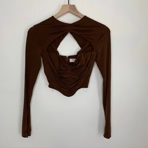House of CB Natelle Chocolate Brown Corset Longsleeve Top Womens XS thumbnail 2