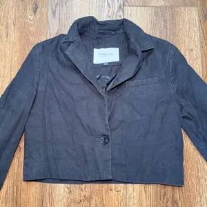 American Eagle Womens XS Dark Gray Linen Blend Cropped Blazer One Button Jacket thumbnail 7