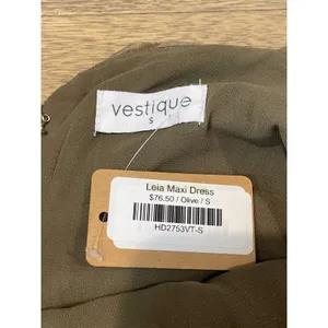 Vestique Satin Maxi Dress Size S Olive Green Keyhole Empire Waist New With Tag thumbnail 3