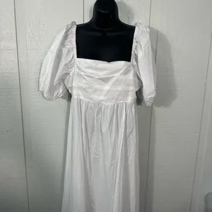 Know One Cares White Empire Cut Poplin Puff Sleeve Midi Dress Size Large NWT thumbnail 4