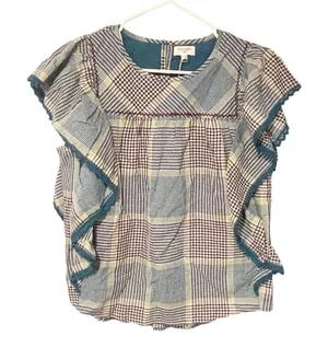 WORLD MARKET Size Small/Medium Plaid Ruffle‎ PATCHWORK TOP NEW thumbnail 1