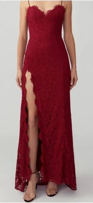 Fame and Partners The Everett Gown Floral Lace High Slit Maroon Red 0‎ thumbnail 1