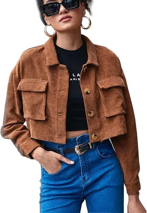 SheIn Brown Cropped Corduroy Jacket thumbnail 1