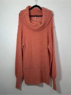 Free People Sweater Small Coral Pink Alpaca Blend Cowl Neck Oversized thumbnail 2
