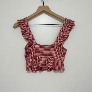 Urban‎ Outfitters | Woman's Red White Striped Ruffle Strap Peplum Crop Top, S thumbnail 2