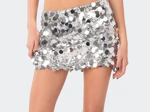 Edikted Sequin Skirt Silver Mini Sparkle thumbnail 2