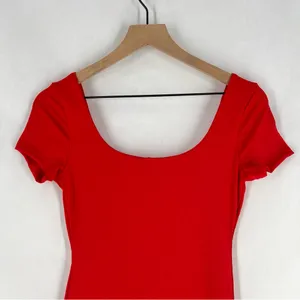 Haute Monde Red Stretch Ribbed Jersey Knit Side Slit Bodycon‎ Scoop Maxi Dress S thumbnail 8